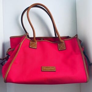 Dooney & Bourke Wayfarer Pink Tote with Vacchetta Brown Leather Handles
